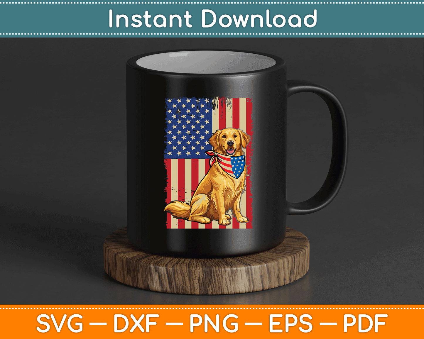 Golden Retriever American Flag Bandana 4th of July SVG Digital Cutting File