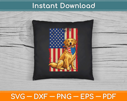 Golden Retriever American Flag Bandana 4th of July SVG Digital Cutting File