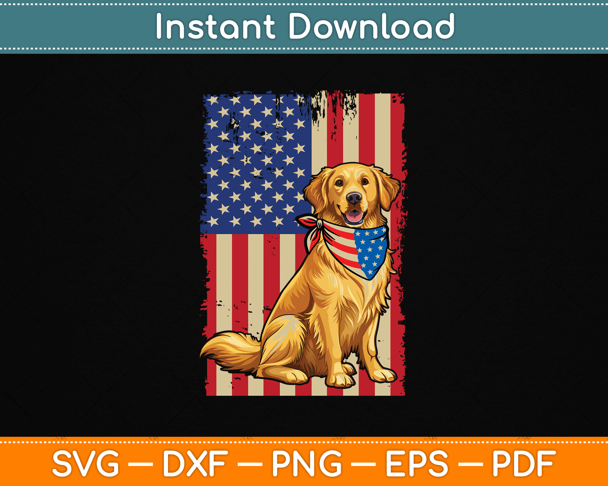 Golden Retriever American Flag Bandana 4th of July SVG Design