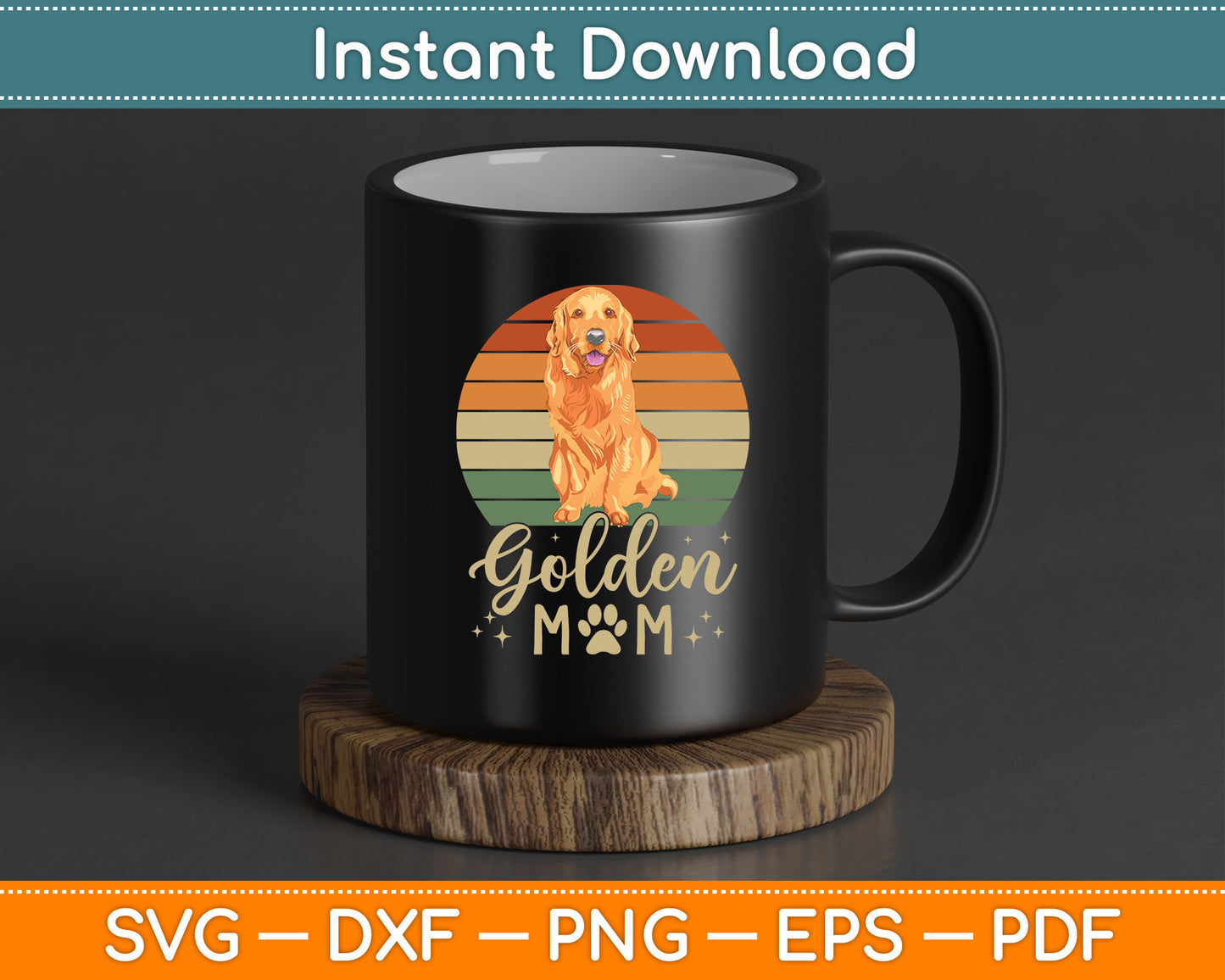 Golden Mom Retro Sunset Golden Retriever Mother’s Day SVG Digital Cutting File