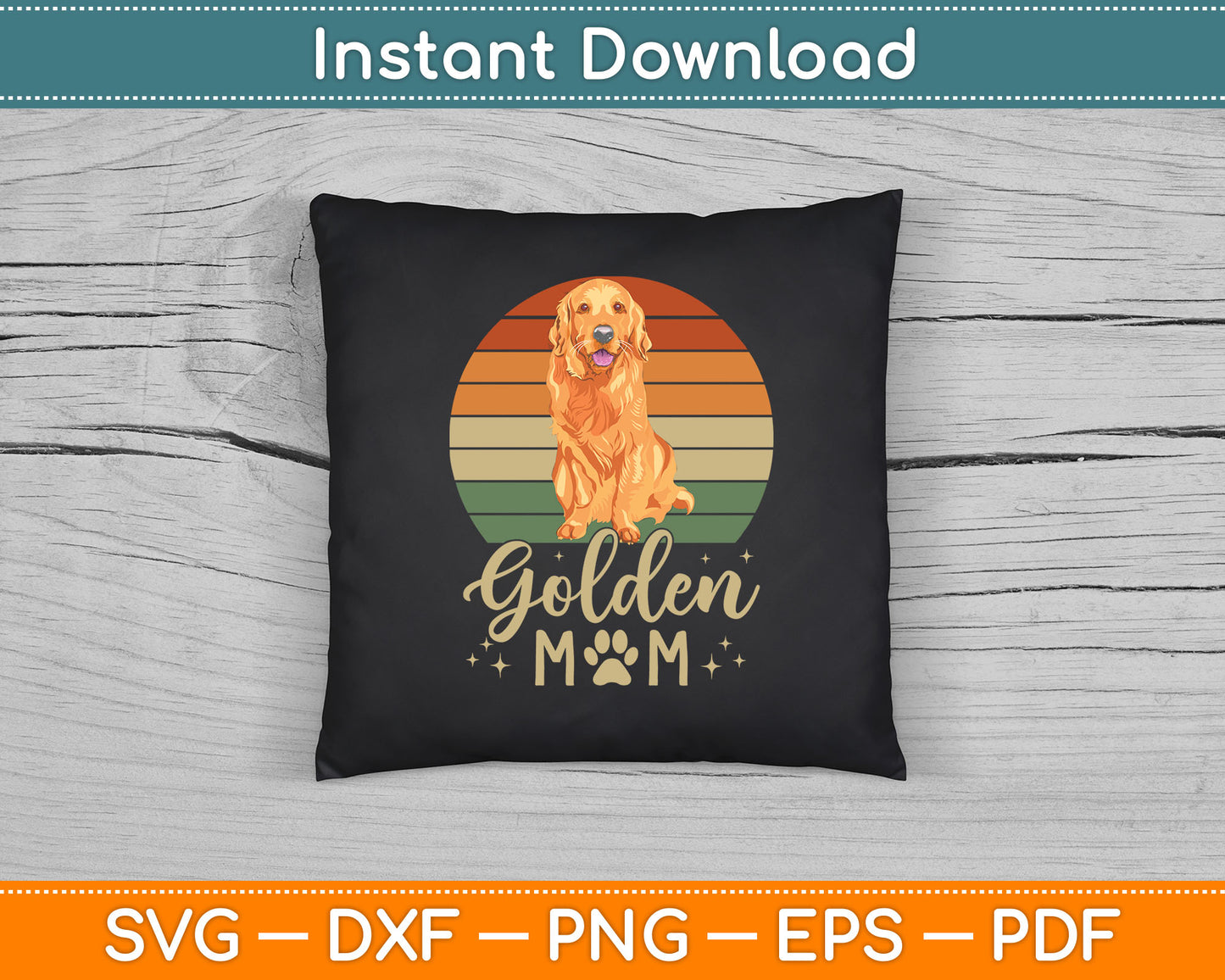 Golden Mom Retro Sunset Golden Retriever Mother’s Day SVG Digital Cutting File