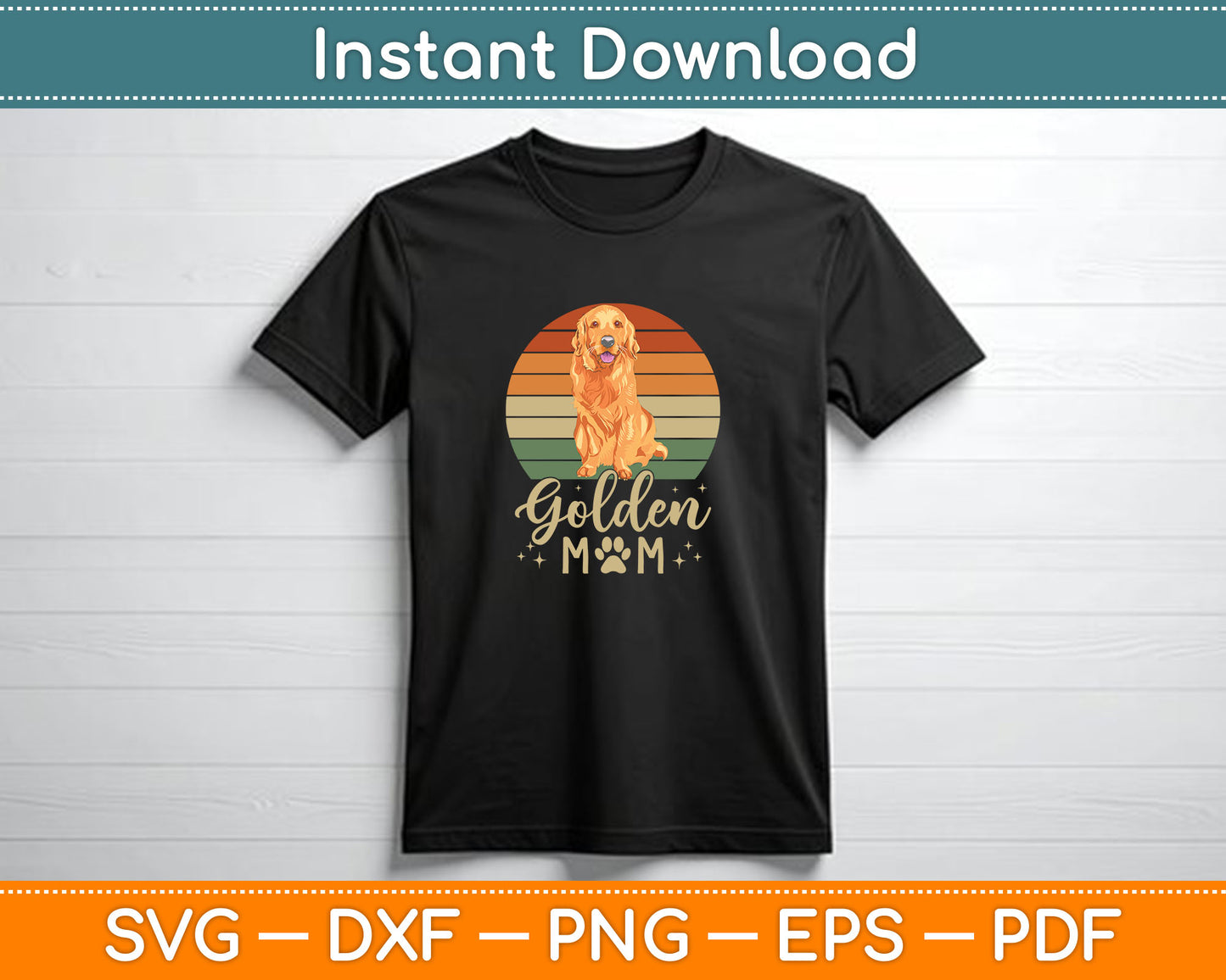 Golden Mom Retro Sunset Golden Retriever Mother’s Day SVG PNG Files