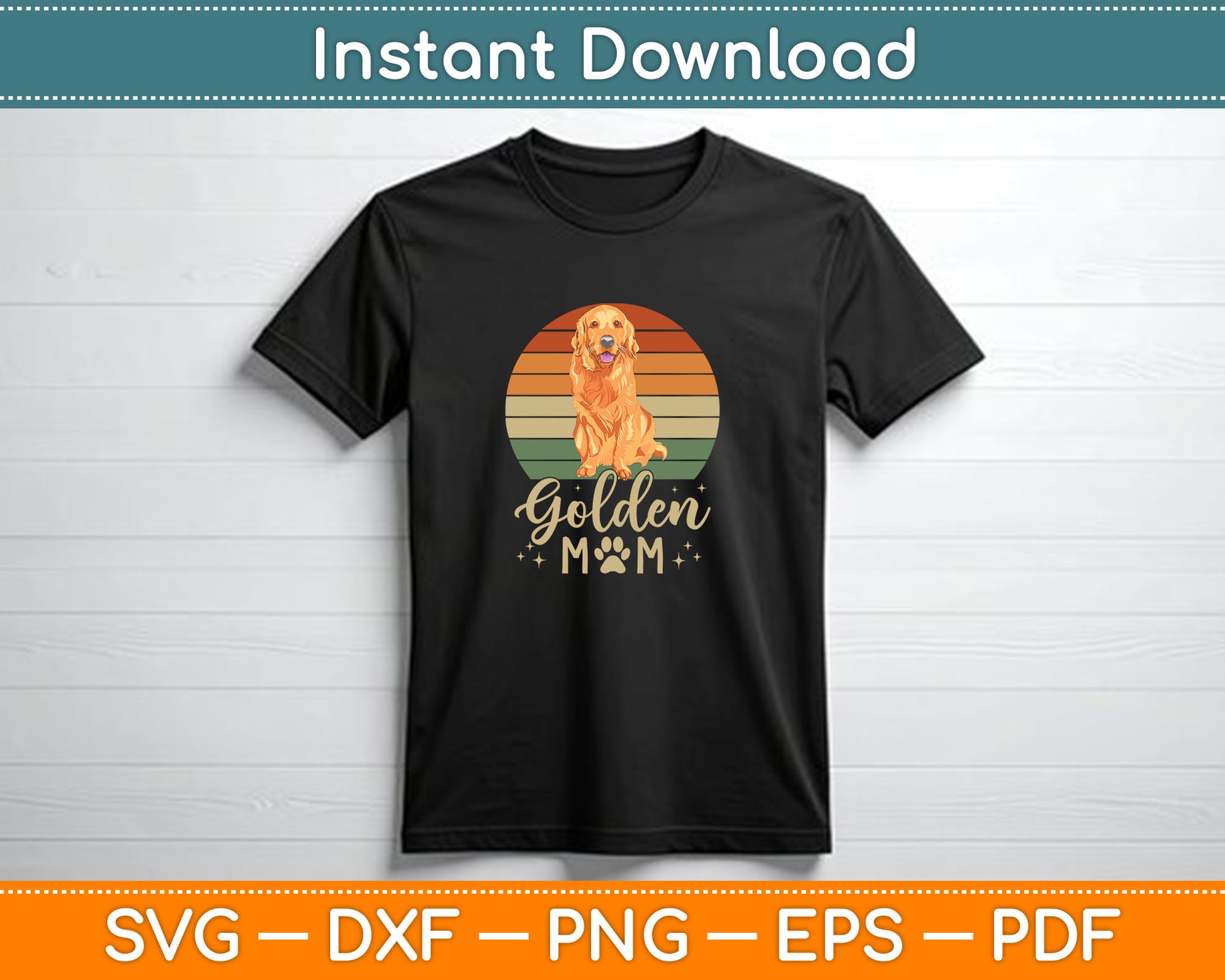 Golden Mom Retro Sunset Golden Retriever Mother’s Day SVG PNG Files