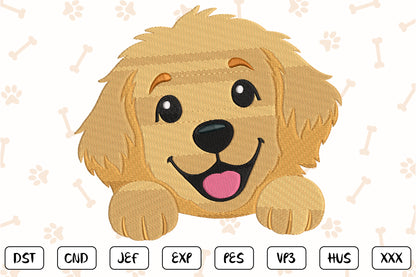 Golden Retriever Embroidery Design, Cute Dog Machine Embroidery Pattern, Adorable Puppy Face Embroidery Design