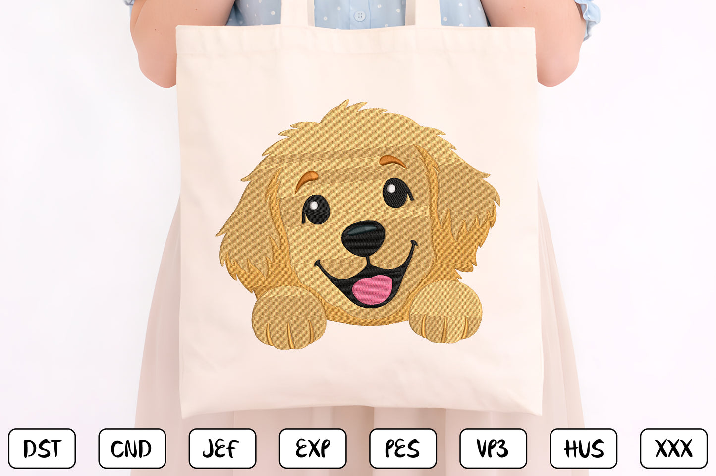 Golden Retriever Embroidery Design, Cute Dog Machine Embroidery Pattern, Adorable Puppy Face Embroidery Design