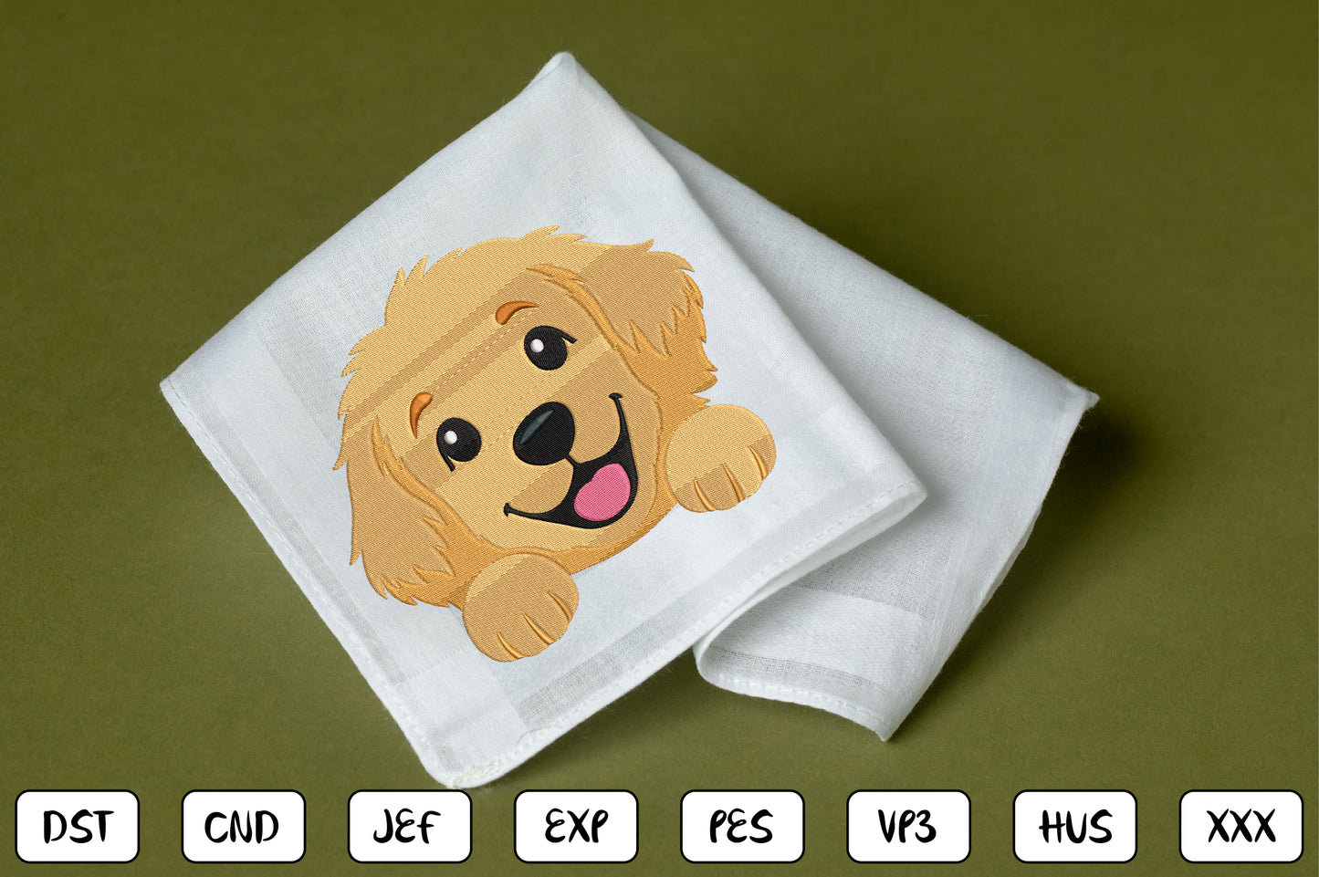 Golden Retriever Embroidery Design, Cute Dog Machine Embroidery Pattern, Adorable Puppy Face Embroidery Design