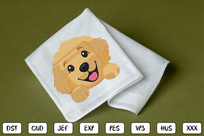 Golden Retriever Embroidery Design, Cute Dog Machine Embroidery Pattern, Adorable Puppy Face Embroidery Design