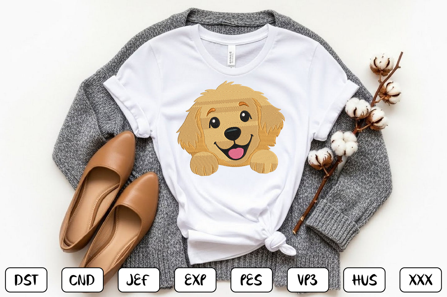 Golden Retriever Embroidery Design, Cute Dog Machine Embroidery Pattern, Adorable Puppy Face Embroidery Design