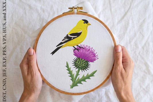 Goldfinch Bird Embroidery Design – Beautiful Goldfinch Machine Embroidery Pattern, Elegant Bird & Nature Embroidery Design