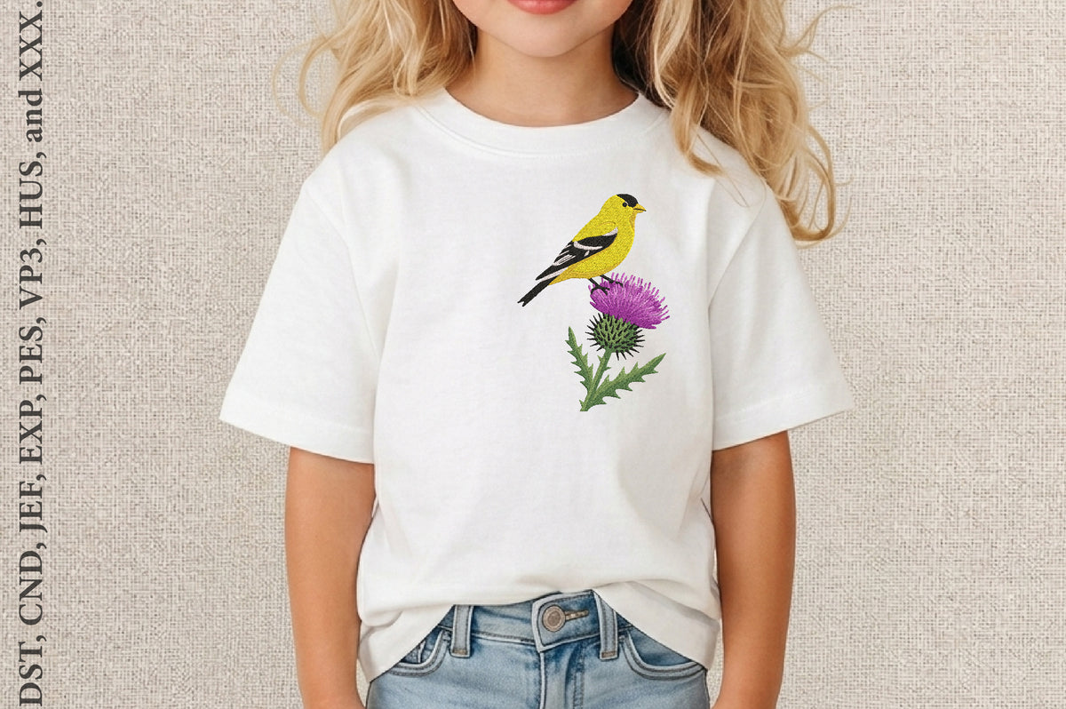 Goldfinch Bird Embroidery Design – Beautiful Goldfinch Machine Embroidery Pattern, Elegant Bird & Nature Embroidery Design