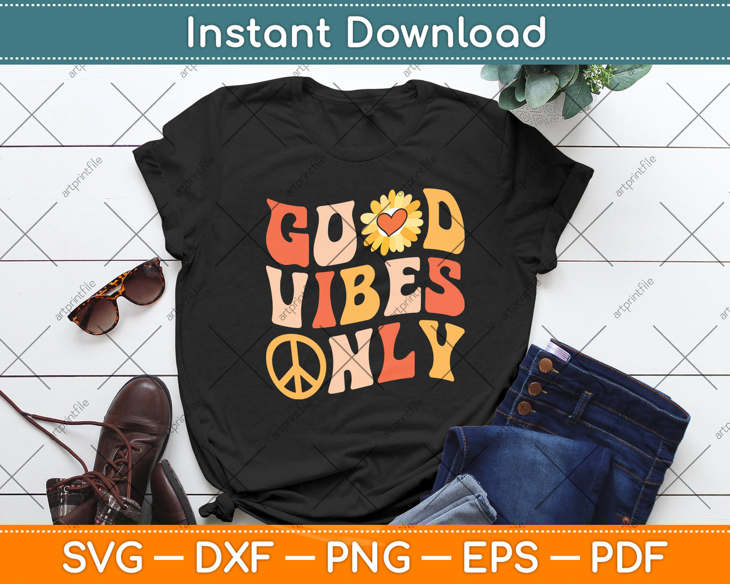 Good Vibes Only Peace Love Svg Png Dxf Digital Cutting File