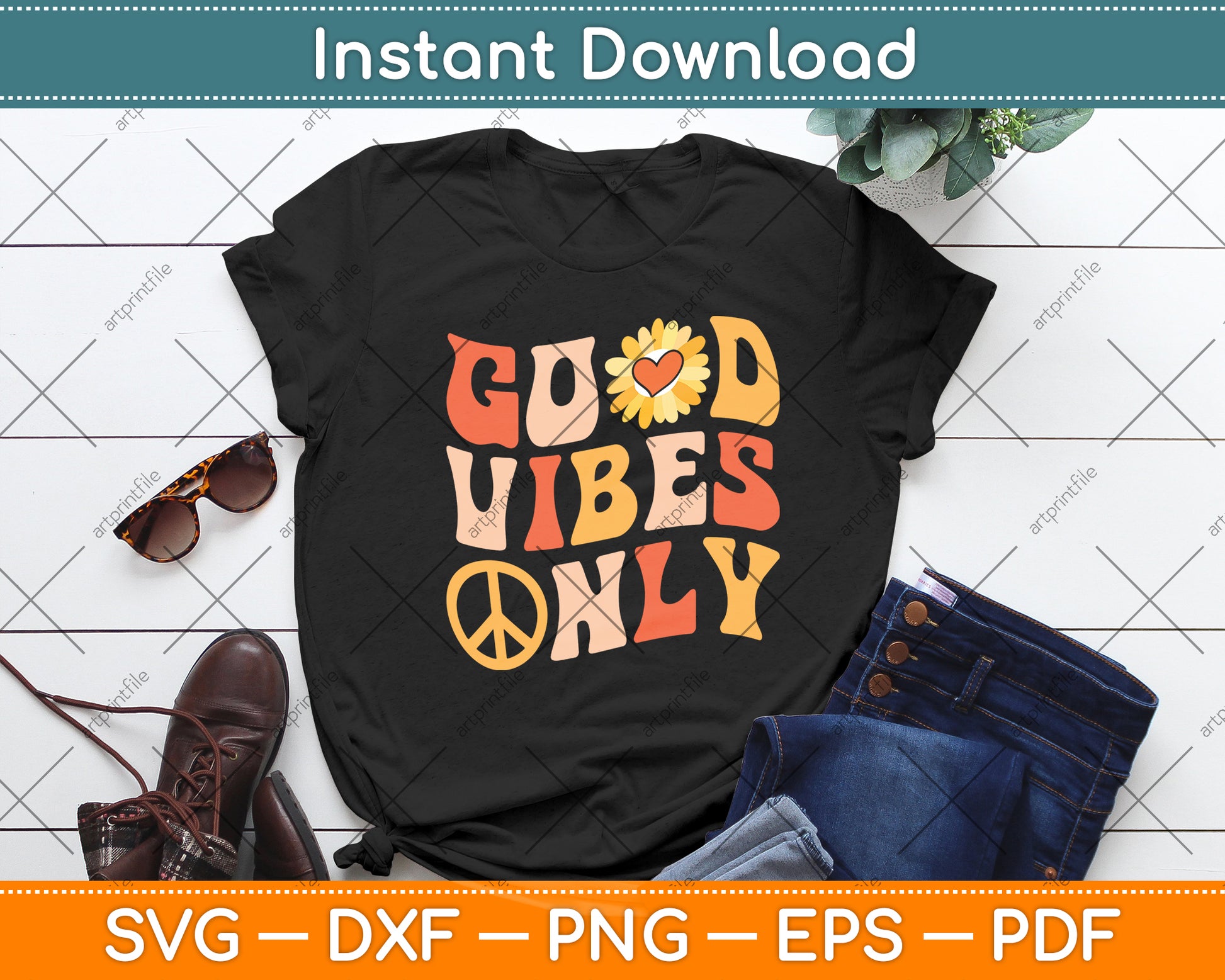 Good Vibes Only Peace Love Svg Png Dxf Digital Cutting File