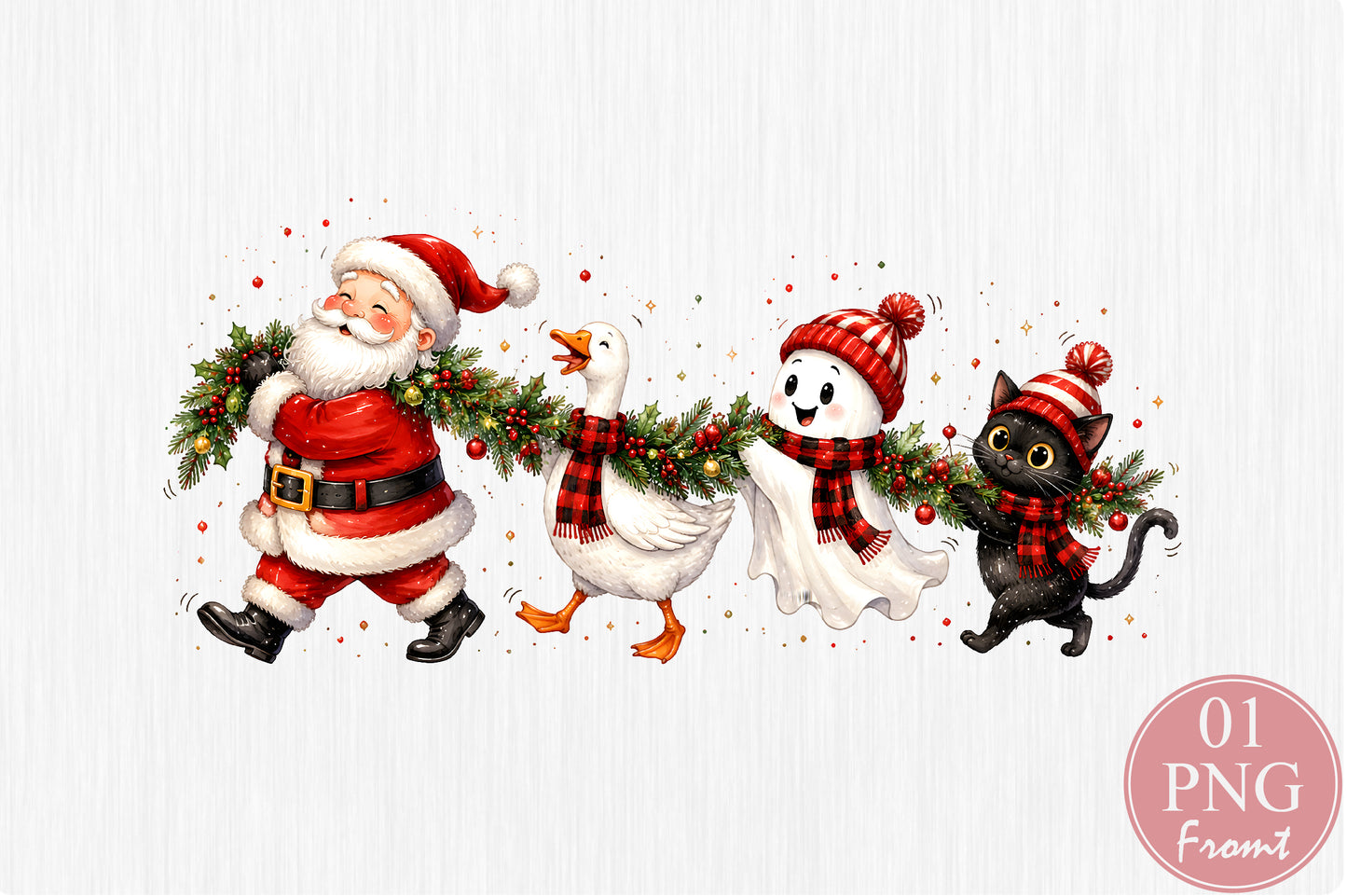 Cute Goose Ghost Black Cat Christmas PNG Santa Holiday Sublimation Design