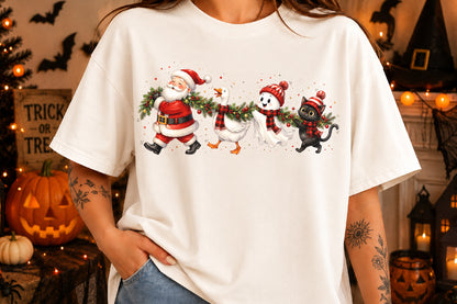 Cute Goose Ghost Black Cat Christmas PNG Santa Holiday Sublimation Design