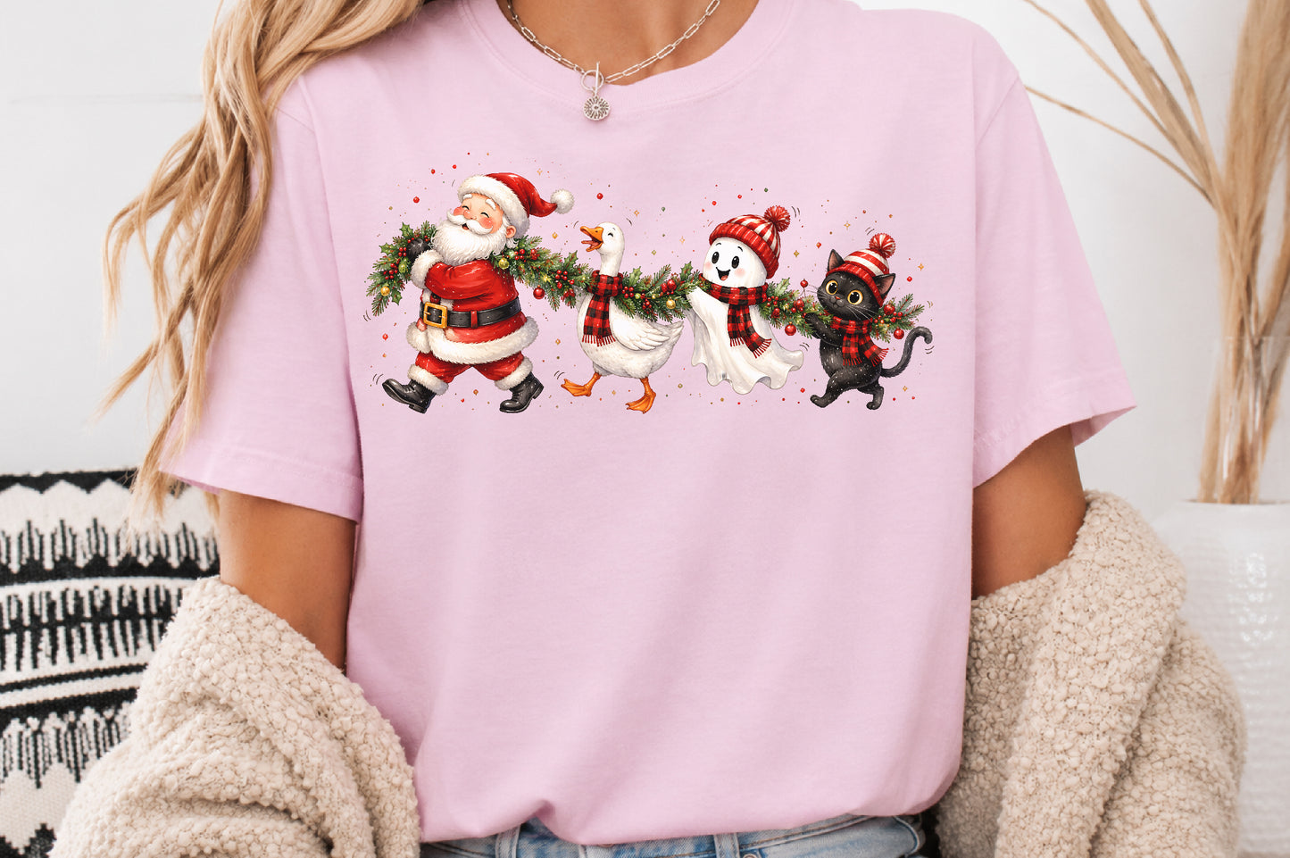 Cute Goose Ghost Black Cat Christmas PNG Santa Holiday Sublimation Design