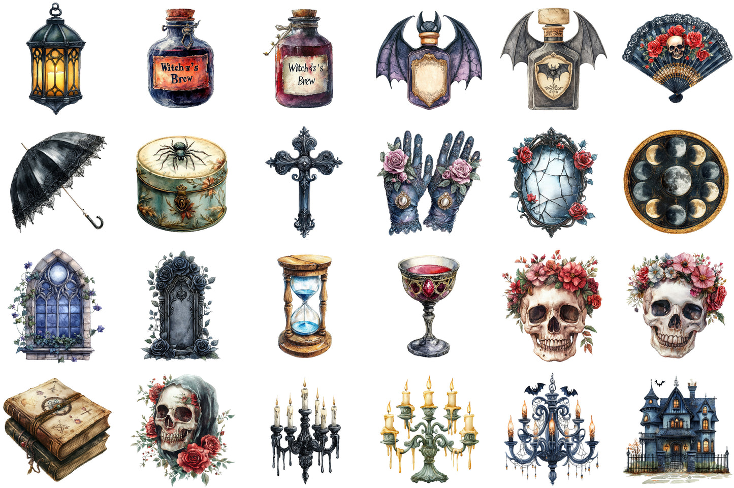 Gothic Antique Halloween Clipart Bundle PNG
