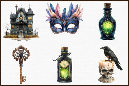 Gothic Antique Halloween Clipart Bundle PNG
