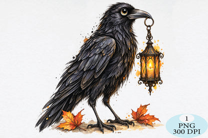 Gothic Crow Lantern Halloween PNG Clipart
