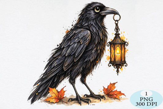 Gothic Crow Lantern Halloween PNG Clipart