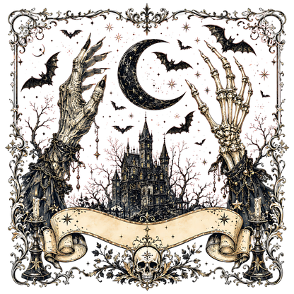 Gothic Halloween Skeleton Castle Dark PNG