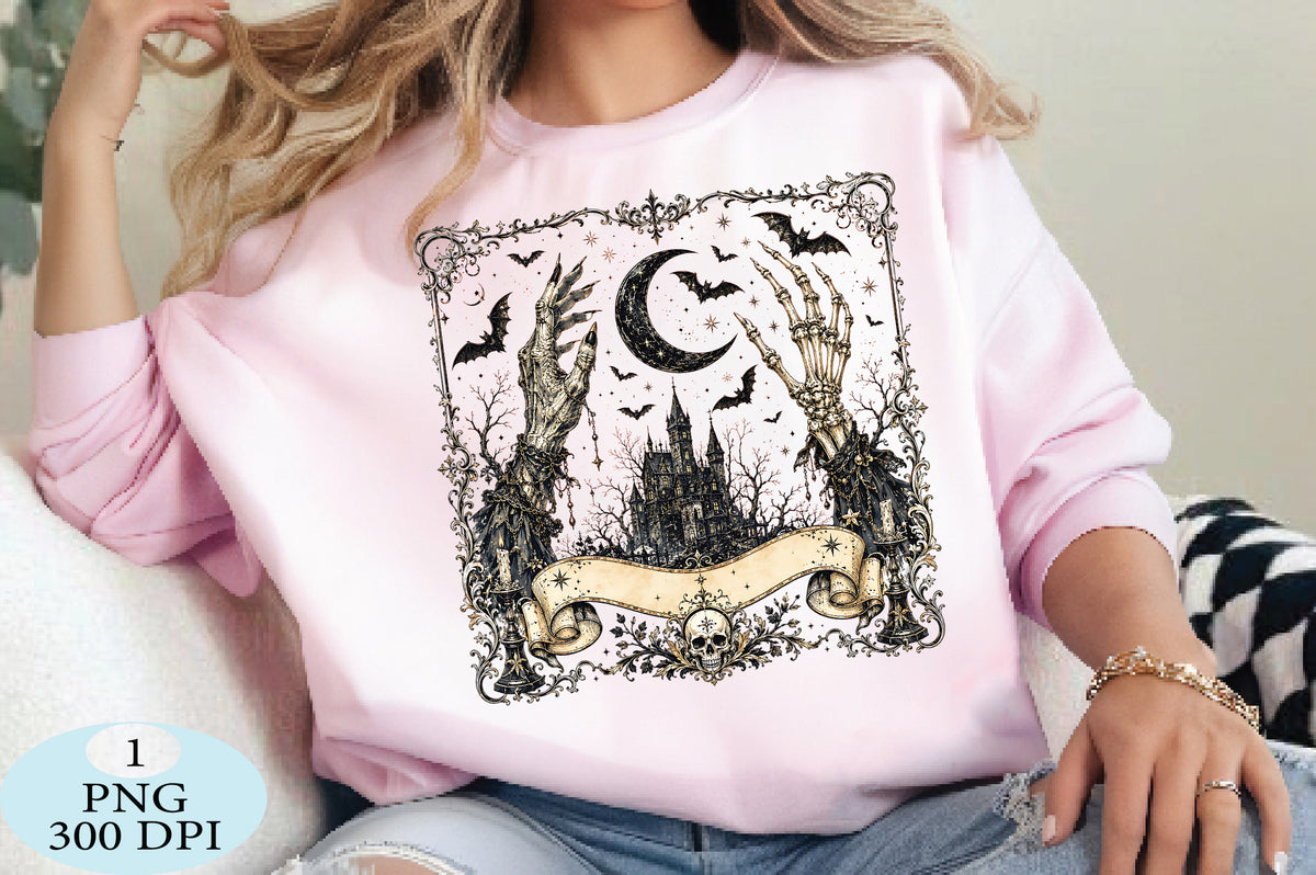 Gothic Halloween Skeleton Castle Dark PNG