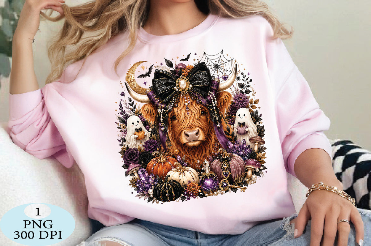 Gothic Highland Cow Halloween PNG