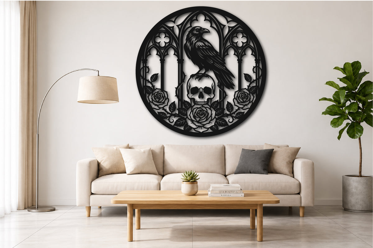 Gothic Raven Skull Laser Cut SVG