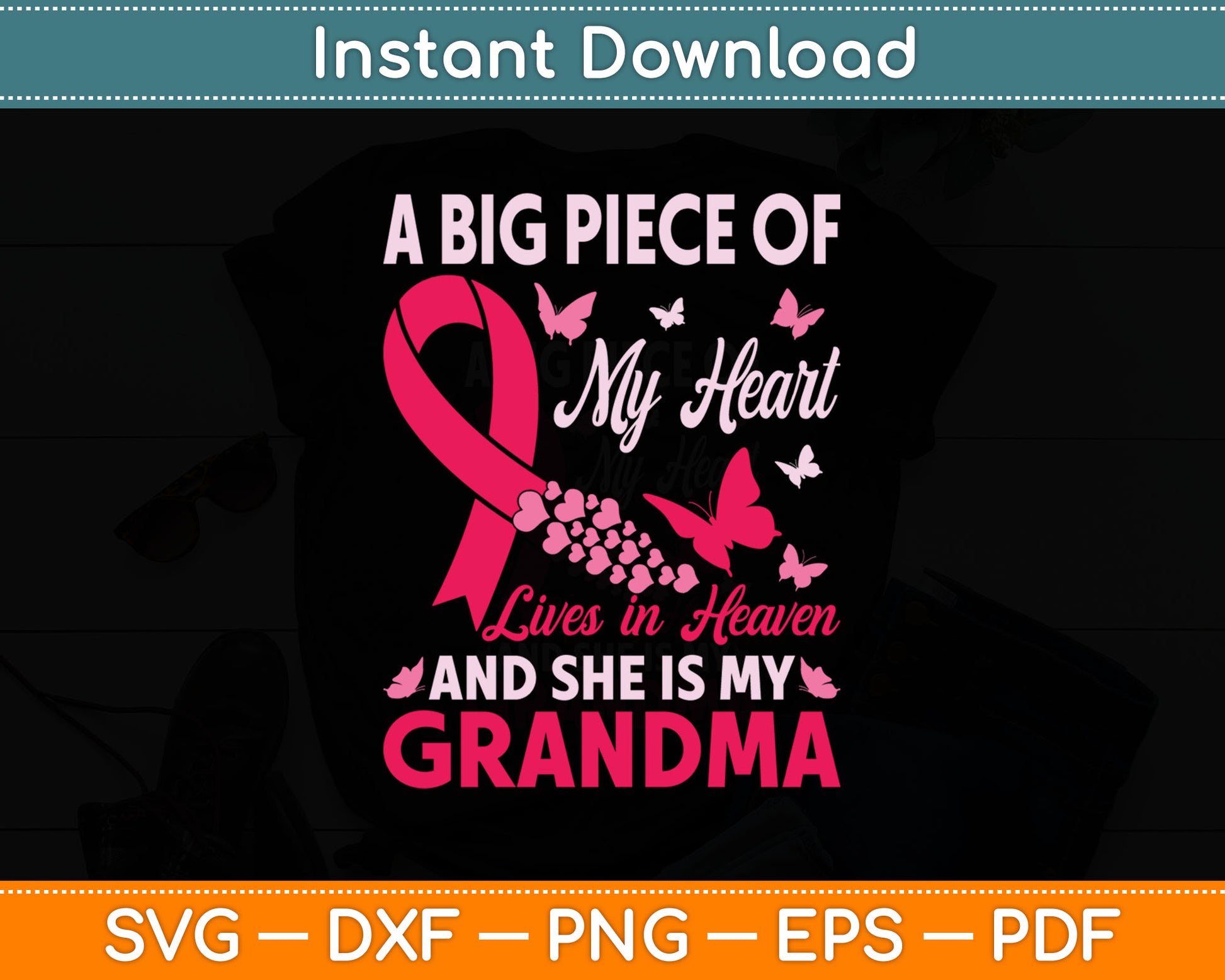 Grandma In Heaven Butterfly Breast Cancer Awareness Svg Digital Cutting File