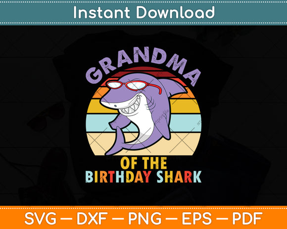 Grandma Of The Birthday Shark Retro Vintage Svg Digital Cutting File
