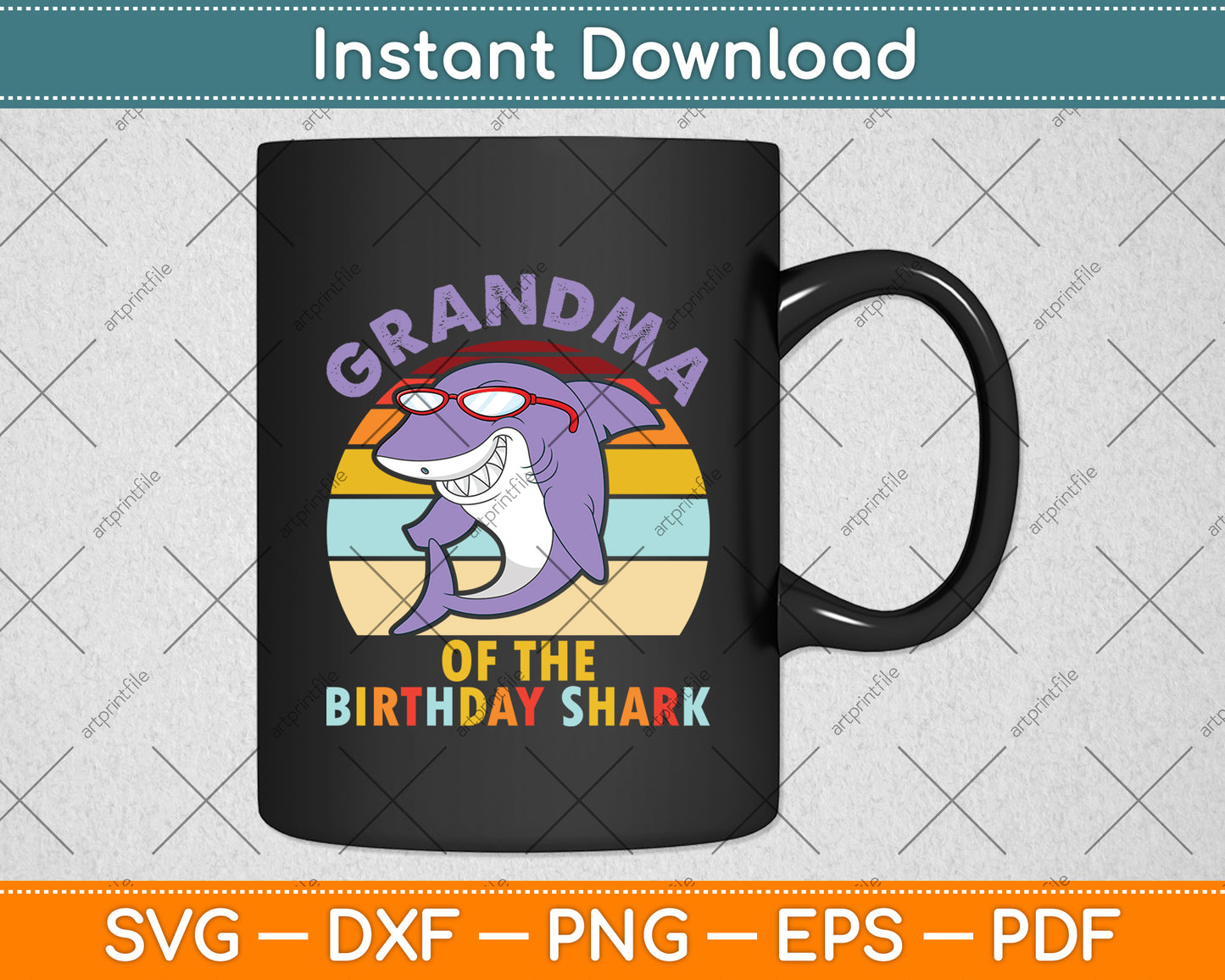 Grandma Of The Birthday Shark Retro Vintage Svg Digital Cutting File