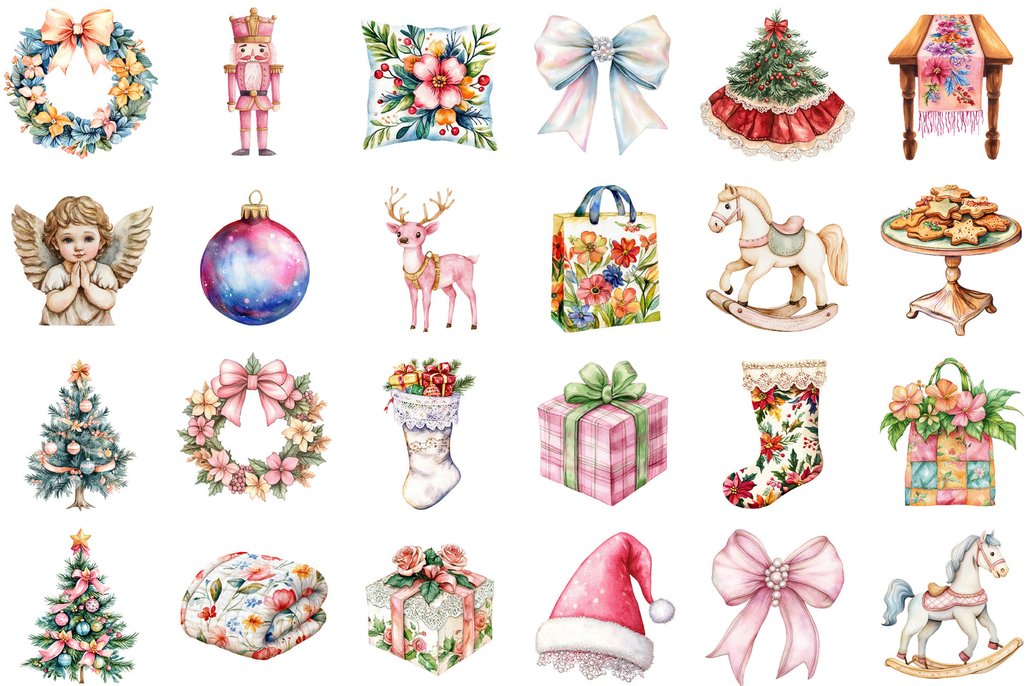Grandmillennial Christmas PNG Clipart Bundle Floral Holiday Decor