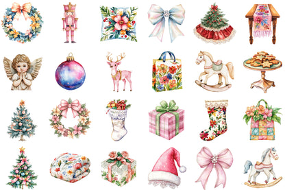 Grandmillennial Christmas PNG Clipart Bundle Floral Holiday Decor