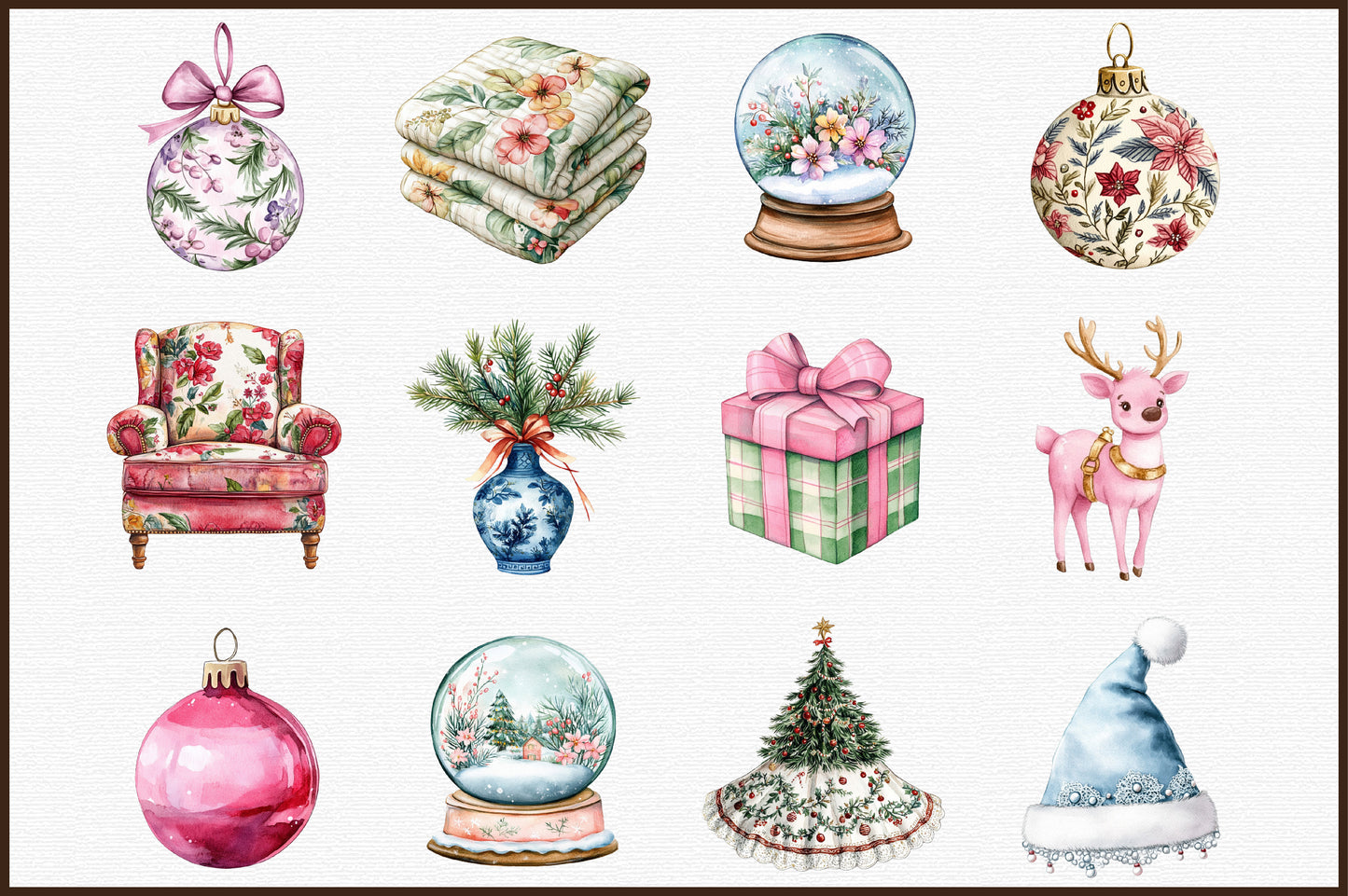 Grandmillennial Christmas PNG Clipart Bundle Floral Holiday Decor