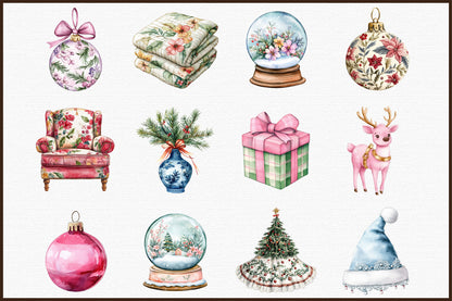Grandmillennial Christmas PNG Clipart Bundle Floral Holiday Decor