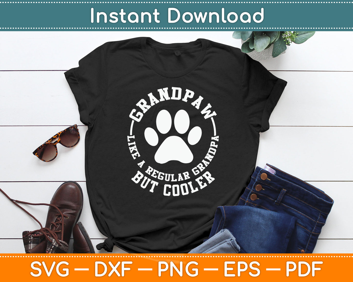 Grandpaw Dog Grandpa Grandfather Funny Vintage Grand Paw SVG Digital Cutting File