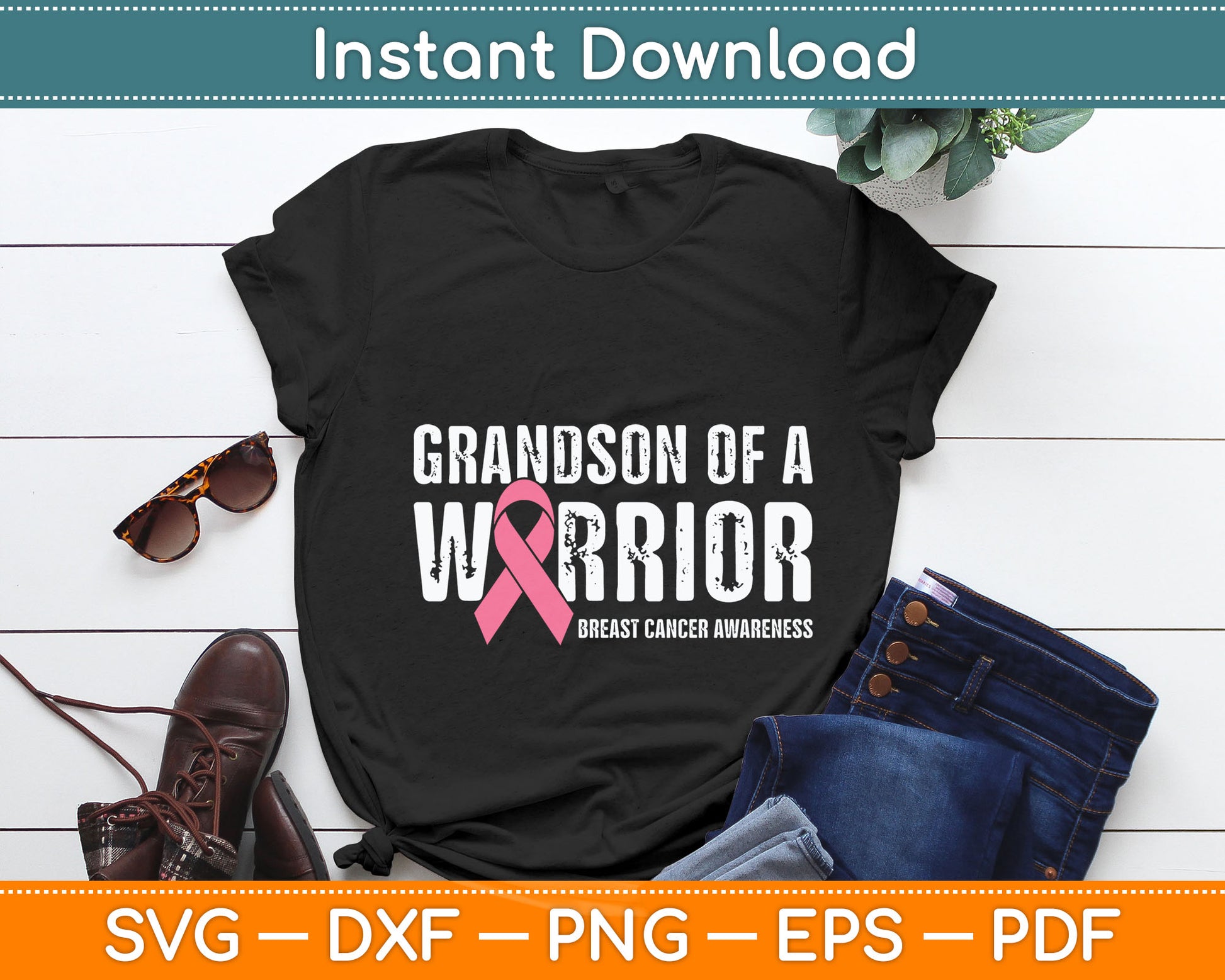 Grandson Of A Warrior Grandma Breast Cancer Svg Digital Cutting File