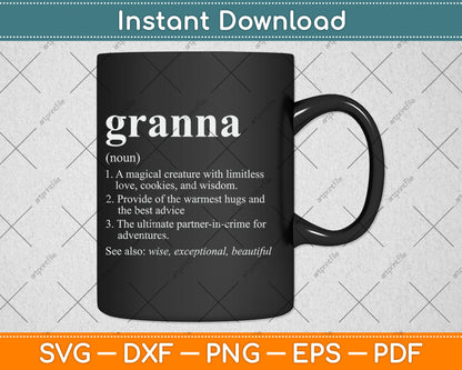 Granna Definition Funny Mother's Day Noun Svg Digital Cutting File