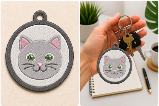 Gray Cat Keychain Embroidery Design