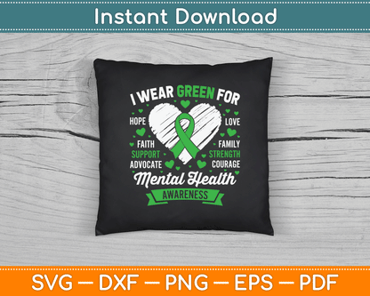 Green Ribbon Mental Health Awareness Month Support SVG Digital Cutting File