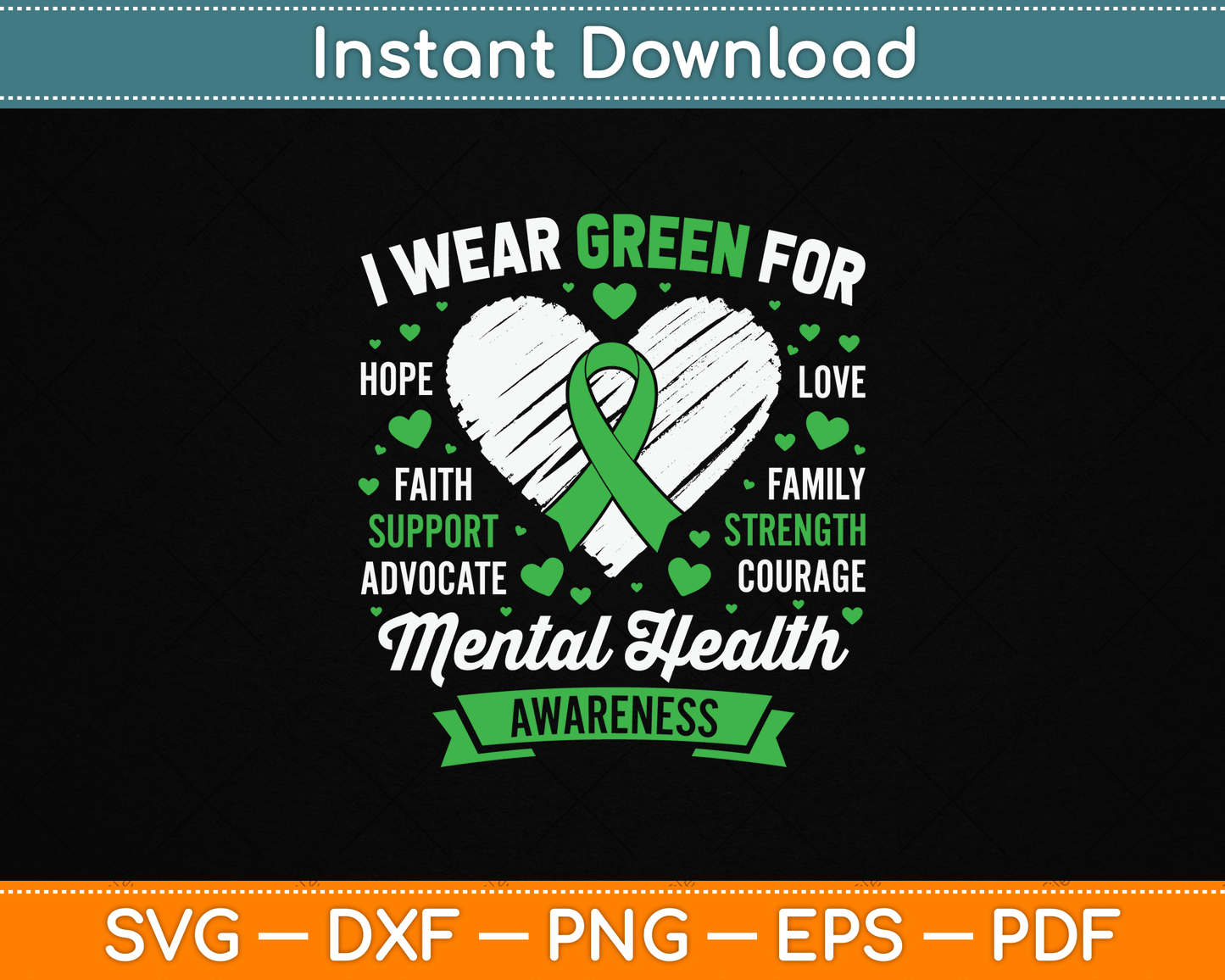 Green Ribbon Mental Health Awareness Month Support SVG Digital Cutting File