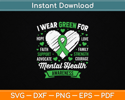 Green Ribbon Mental Health Awareness Month Support SVG Digital Cutting File