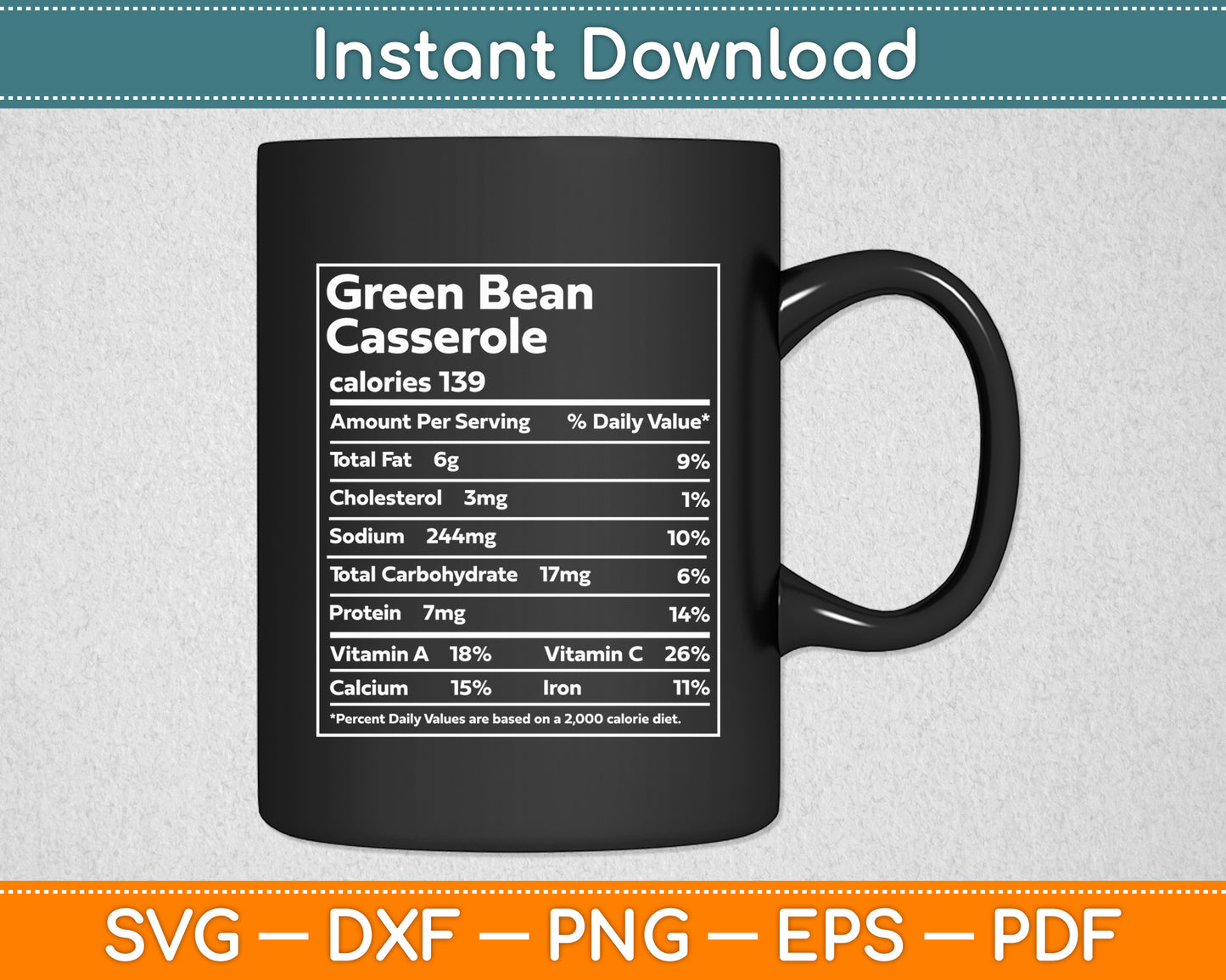 Green Bean Casserole Nutrition Facts Thanksgiving Matching Svg Digital Cutting File