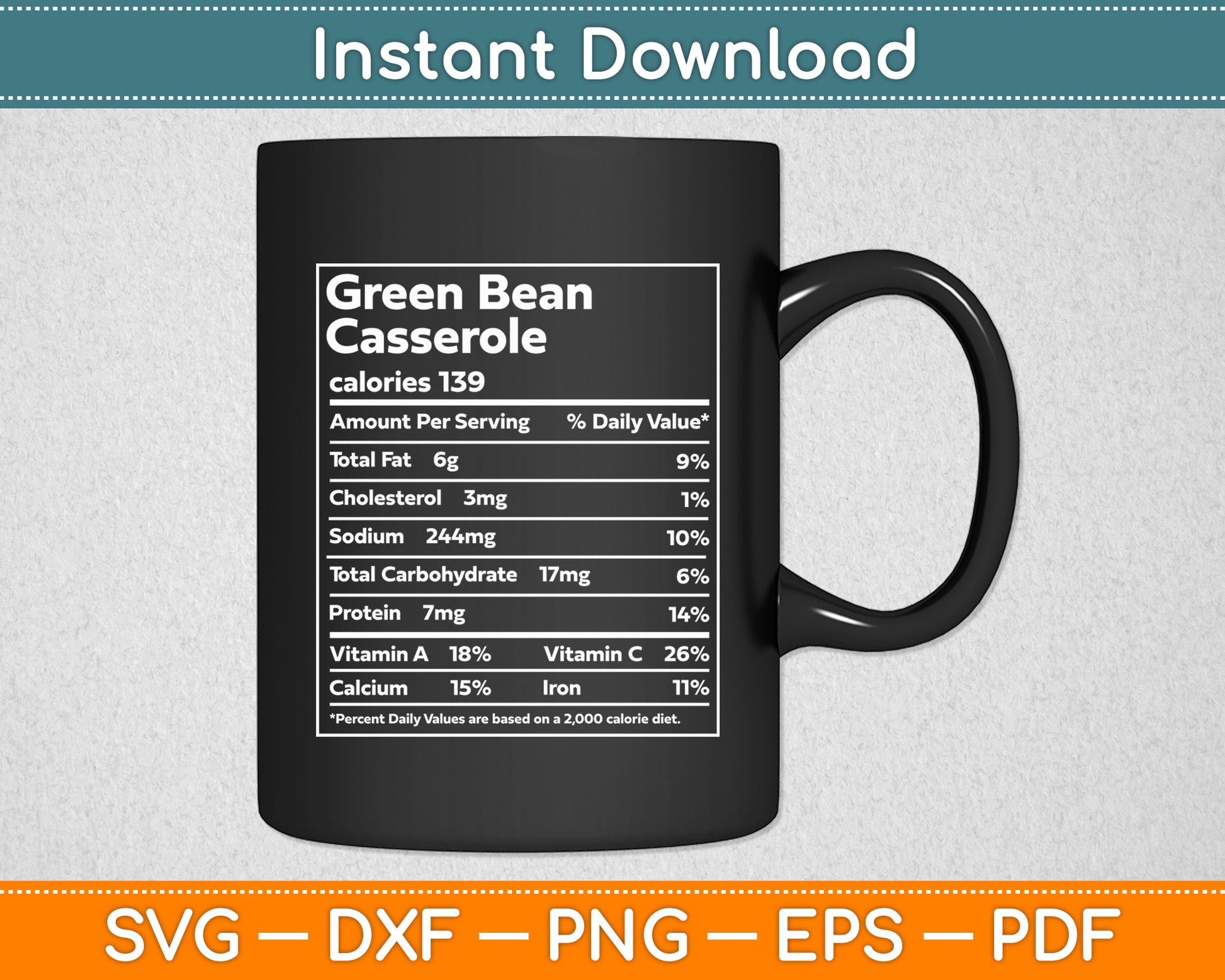 Green Bean Casserole Nutrition Facts Thanksgiving Matching Svg Digital Cutting File