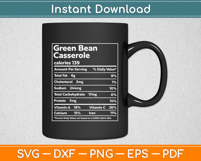 Green Bean Casserole Nutrition Facts Thanksgiving Matching Svg Digital Cutting File