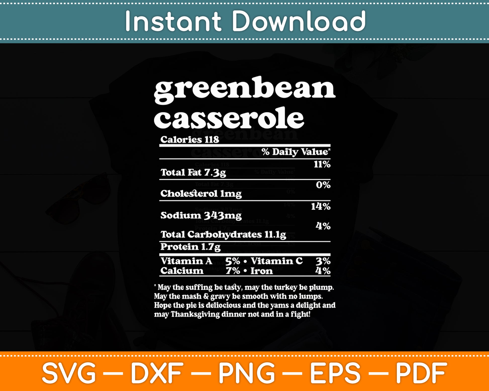 Green Bean Casserole Nutrition Facts Thanksgiving Christmas Svg Digital Cutting File