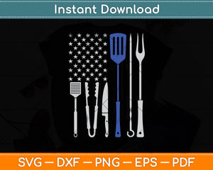 Grilling Tools Blue Line American Flag 4th Of July Svg Digital Cutting File