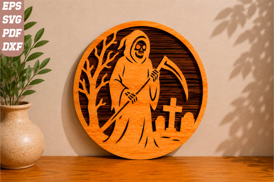 Grim Reaper in Graveyard Halloween SVG