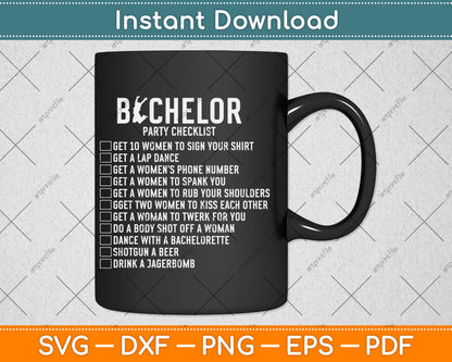 Groomsmen Groom Squat Men Bachelor Supplies Party Checklist Svg Digital Cutting File