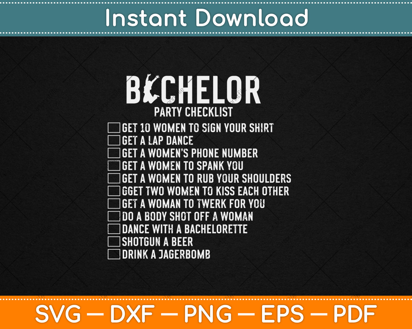 Groomsmen Groom Squat Men Bachelor Supplies Party Checklist Svg Digital Cutting File