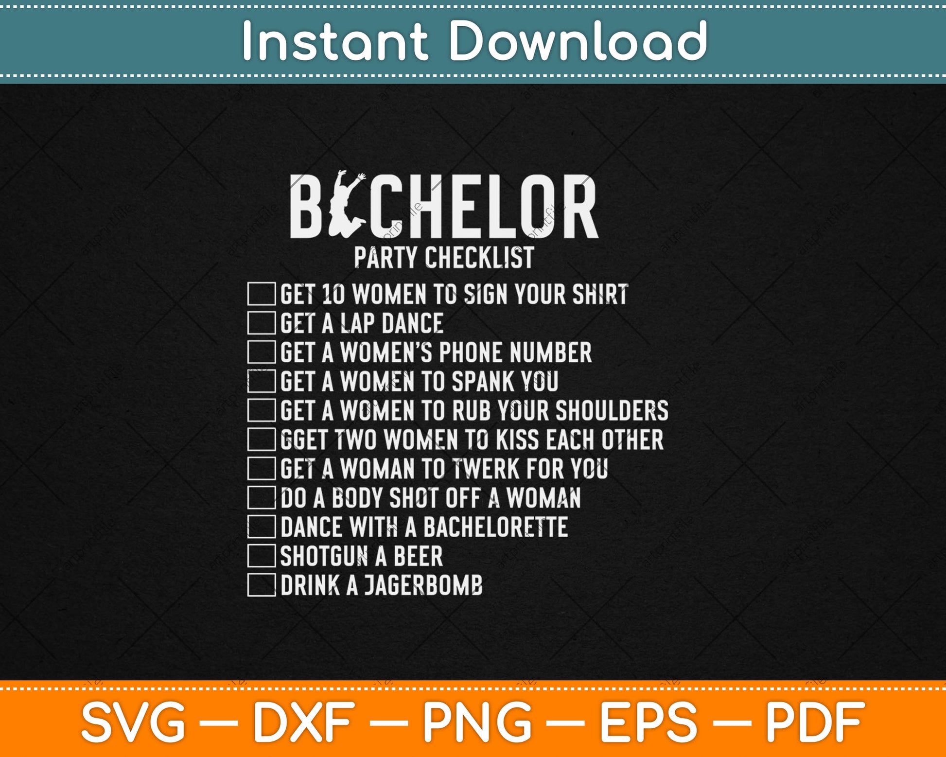 Groomsmen Groom Squat Men Bachelor Supplies Party Checklist Svg Digital Cutting File